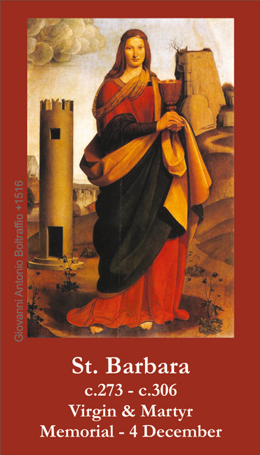 Dec 4th: St. Barbara Prayer Card***BUYONEGETONEFREE***